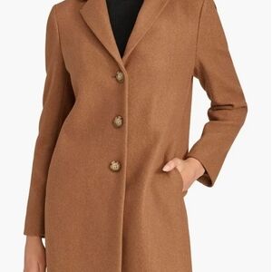 Calvin Klein Women's Brown/Tan Wool-Blend Notched Lapel Coat